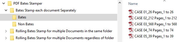 11 VDOCS Bates Stamping Results each file separate case